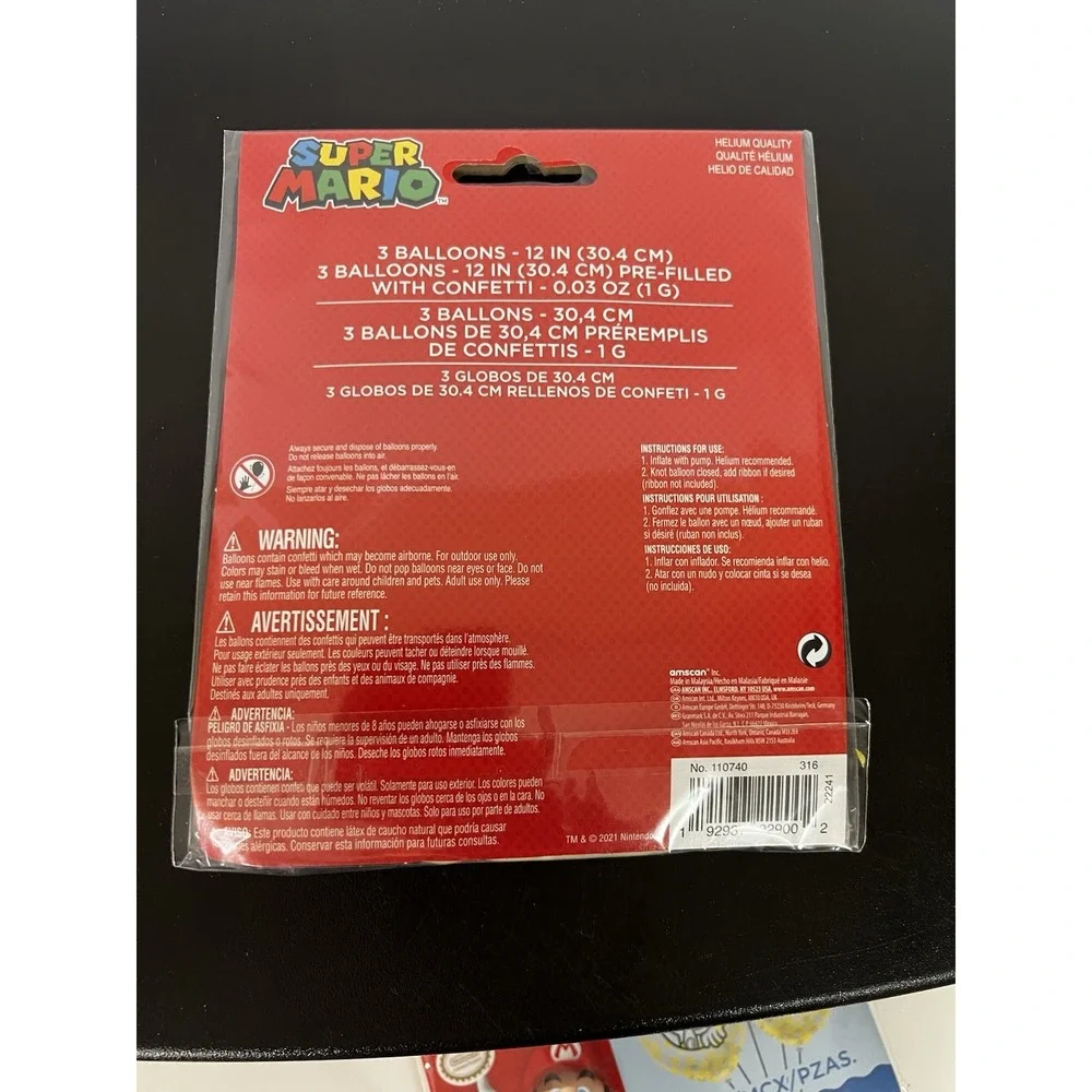 Super Mario Bros Confetti Balloons 6‎ Pack White Latex Party Decorations